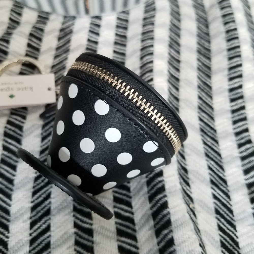MAKE A REASONABLE OFFER kate spade tea cup coin purse dot black lemon yellow new
